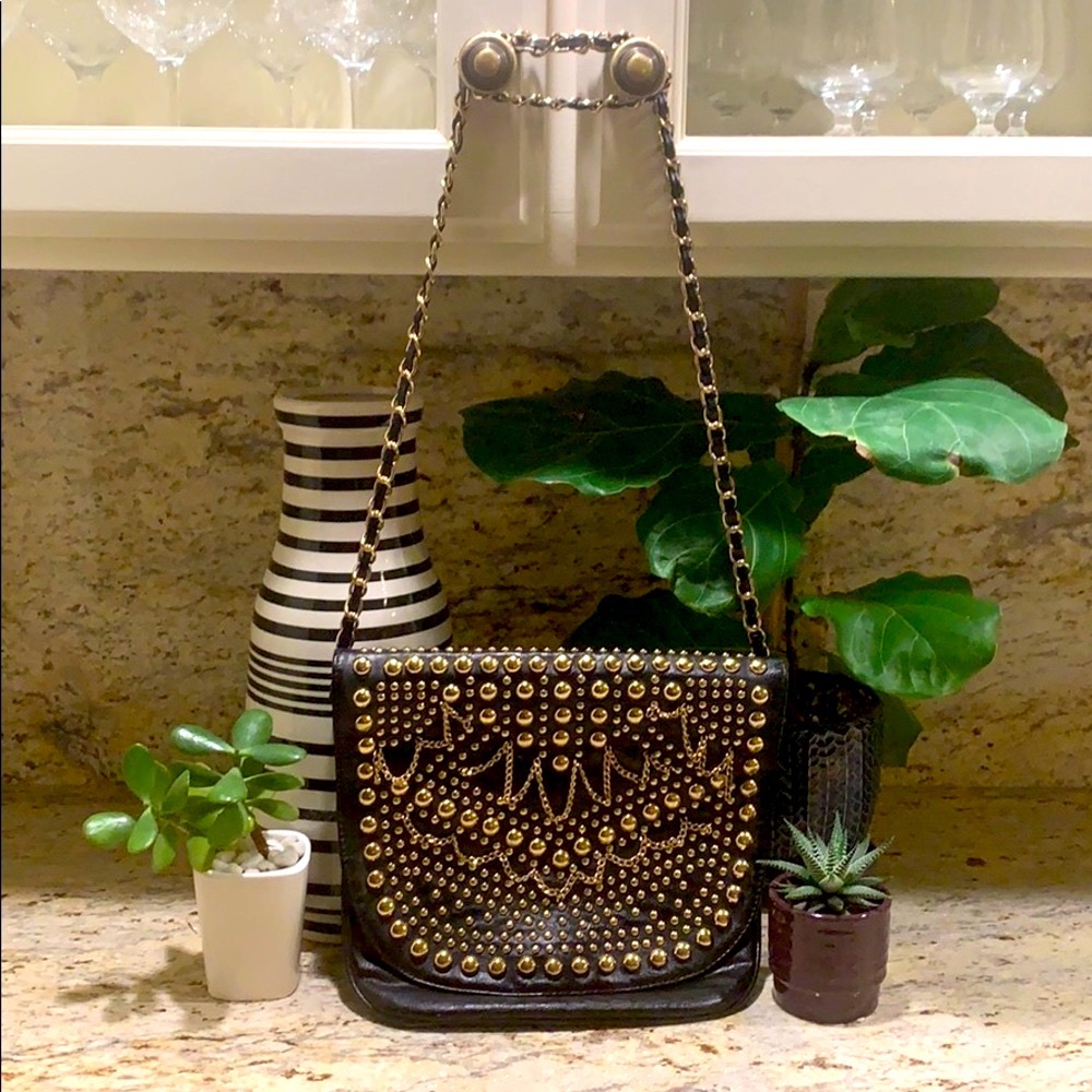 Orange Caramel Black Gold Studded Crossbody Clutch
